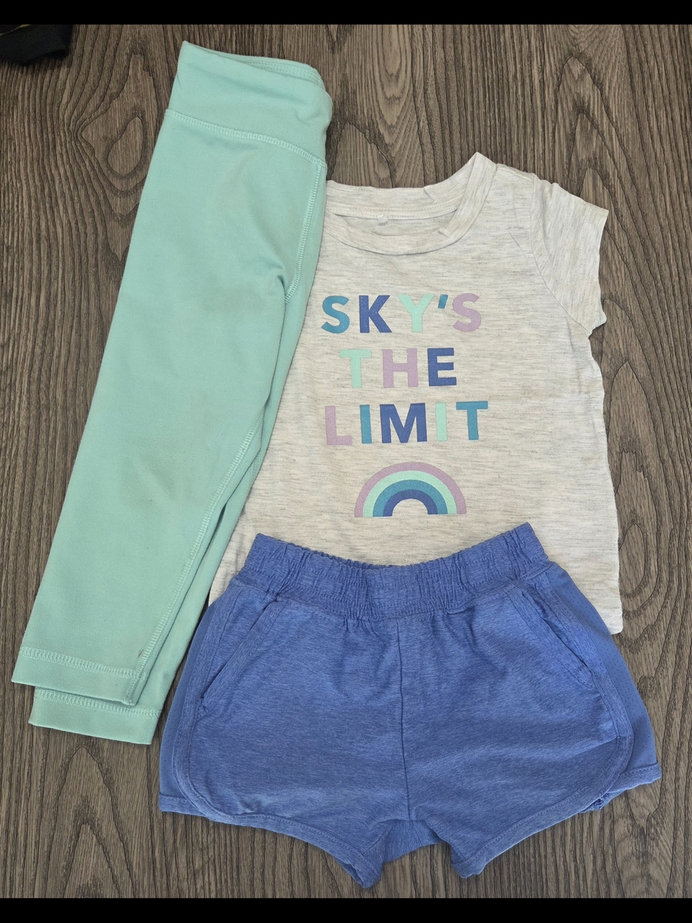 jumping beans Mint Leggings, Blue Shorts & Gray Rainbow Tee Set